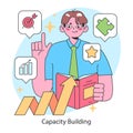 Capacity building. Enthusiastic man showcases personal growth, achievements