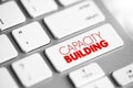 Capacity Building - improvement in an individual or organization`s facility to produce, perform or deploy, text button on keyboard Royalty Free Stock Photo