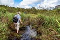 Capao, Brazil - Jan 05, 2024: Hiking trail to Aguas Claras waterfall in Vale do Capao, Palmeiras, Bahia, Brazil Royalty Free Stock Photo