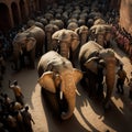 Caparisoned elephants at Hindu temple festiva - generative AI