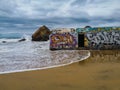 Capbreton& x27;s bunkers in the beach Royalty Free Stock Photo