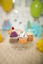 Many Capcakes with New Year`s decor Royalty Free Stock Photo