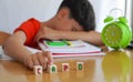 CAPD. child doing frustrated homework, importance of educational needs and special attention to this problem Royalty Free Stock Photo