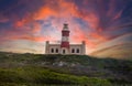 Cape Agulhas Lighthouse in the southernmost part of South Africa where the Atlantic Ocean divides from the Indian Ocean