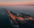 Cape Arago Lighthouse at the Oregon Coast at sunset. Royalty Free Stock Photo