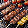 Cape barbecue kebab on wooden skewers on the grill food