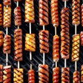 Cape barbecue shish kebab on wooden skewers on the grill