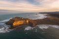 Cape Blanco Lighthouse at Southern Oregon Coast, dramatic sunrise drone photo. Royalty Free Stock Photo