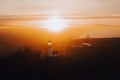 Cape Blanco Lighthouse at sunrise at the Oregon Coast. Royalty Free Stock Photo