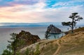 Cape Burhan and shaman Rock on Olkhon island of lake Baikal at s Royalty Free Stock Photo