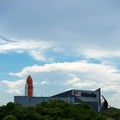 Cape Canaveral, FL, USA - MAY 27, 2020: Badging station sign from NASA. Kennedy Space Center Visitor Complex in Cape