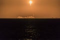 CAPE CANAVERAL, FLORIDA - 15 MARCH 2024. Evening launch of the FALCON 9 rocket as seen from Titusvile from Indian River. A rocket Royalty Free Stock Photo