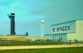 Cape Canaveral, Florida, U.S.A - February 17, 2019 - The view of the SpaceX building next to a rocket launch pad