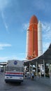 Cape Canaveral, Florida, USA - Entrance to the NASA Space Shuttle Atlantis Exhibit at Kennedy Space Center Visitor Complex. Royalty Free Stock Photo