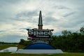Cape Canaveral, Florida, USA - May 27, 2020: A large sign welcomes visitors to the Kennedy Space Center Visitor Complex Royalty Free Stock Photo