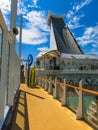 Cape Canaveral, USA - April 29, 2018: The passenger flying at zip line at cruise liner or ship Oasis of the Seas by Royalty Free Stock Photo