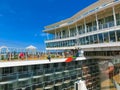 Cape Canaveral, USA - April 29, 2018: The passenger flying at zip line at cruise liner or ship Oasis of the Seas by Royalty Free Stock Photo