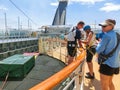 Cape Canaveral, USA - April 29, 2018: The passenger flying at zip line at cruise liner or ship Oasis of the Seas by Royalty Free Stock Photo