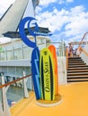 Cape Canaveral, USA - APRIL 30, 2018: The sign of surfing on the FlowRider aboard the Oasis of the Seas by Royal Royalty Free Stock Photo