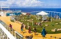 Cape Canaveral, USA - April 30, 2018: The upper deck with .mini golf court at cruise liner or ship Oasis of the Seas by Royalty Free Stock Photo