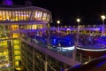 Cape Canaveral, USA - May 06, 2018: Open deck in the night time. Giant cruise ship Oasis of the Seas by Royal Caribbean. Royalty Free Stock Photo