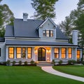 A Cape Cod-style home with a symmetrical facade, a central chimney, and a gabled roof2, Generative AI