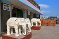 Cape Comorin Kanyakumari, India, West Bengal Tamil Nadu, March, 15, 2019.Sculptures of elephants at the entrance to the memori