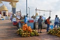 Cape Comorin Kanyakumari, India, West Bengal Tamil Nadu, March, 15, 2019. Trade of drinking water and coconuts in front of the