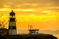 Cape Disappointment Lighthouse at sunrise, built in 1856 Royalty Free Stock Photo