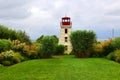 The Cape Egmont Lighthouse is a three-storey square tapered tower