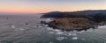 Cape Ferrelo in Brookings, Oregon. Aerial Panorama at sunrise. Royalty Free Stock Photo