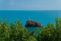 Cape crimea cross rock fiolent beautiful crimean sevastopol sea tourism, concept landscape bay for scenery from cliff