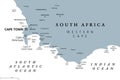 Cape of Good Hope and Cape Agulhas in South Africa, gray political map