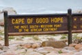 Cape of good hope wooden signal. Most south and western point of african continent. Cape Peninsula, South Africa Royalty Free Stock Photo