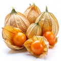 Cape gooseberry & x28;Physalis peruviana& x29; on a white background. Physalis fruit or golden berry. Ai generated Royalty Free Stock Photo
