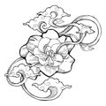 Cape jasmine, Gardenia jasmine and aroma cloud design by ink drawing tattoo with white isolated background.