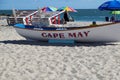 Cape May, New Jersey - September, 2021: Lifeguard rescue row boat on Cape May, New Jersey beach Royalty Free Stock Photo
