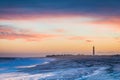 Cape May NJ lighthouse and sand dunes at sunset in springtime