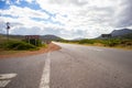 Corner of the entrance road to Cape Point. Road signs and street in foreground. Royalty Free Stock Photo