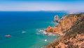 Cape Roca, Portugal. High hills and cliff over the Atlantic ocean. enjoying panoramic sea landscape. Picturesque seascape