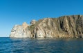 Cape Sagan-Khushun, rocky coast. called as the Cape Three brothers. Three stone peaks symbolizing the three brothers