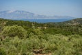 Greece, Zakynthos, Road to skinari lighthouse at zakynthos island north cape. Cape Skinari With Views Across The Sea To Kefalonia Royalty Free Stock Photo