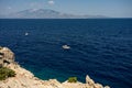 Greece, Zakynthos, Road to skinari lighthouse at zakynthos island north cape. Cape Skinari With Views Across The Sea To Kefalonia Royalty Free Stock Photo