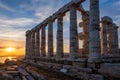 Poseidon temple ruins on Cape Sounio on sunset, Greece Royalty Free Stock Photo