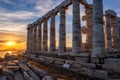 Poseidon temple ruins on Cape Sounio on sunset, Greece Royalty Free Stock Photo