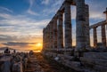 Poseidon temple ruins on Cape Sounio on sunset, Greece