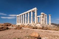 Cape Sounion with ruins of an ancient Greek temple of Poseidon in Attica, Greece Royalty Free Stock Photo