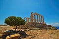 Cape Sounion. The site of ruins of an ancient Greek temple of Poseidon, the god of the sea in classical mythology. Royalty Free Stock Photo