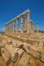 Cape Sounion. The site of ruins of an ancient Greek temple of Poseidon, the god of the sea in classical mythology. Royalty Free Stock Photo