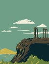 Cape Sounion with Temple of Poseidon Ruins Greece WPA Art Deco Poster Royalty Free Stock Photo